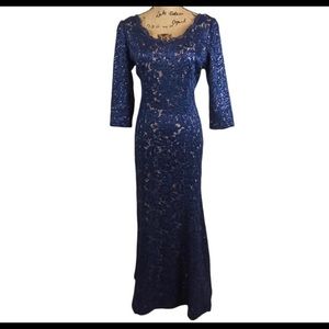Alex Evenings Navy Sparkle Nude Underlay Formal Wear Dress